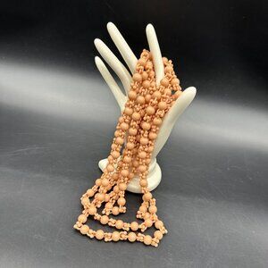 Vintage Pop it Snap Bead Necklace Beige Taupe Tan 1930s Angel Skin Plastic 84” L